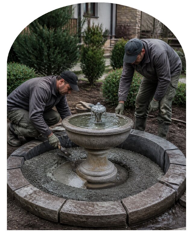 Проектирование и устройство фонтана на участке в Устях-Куте
